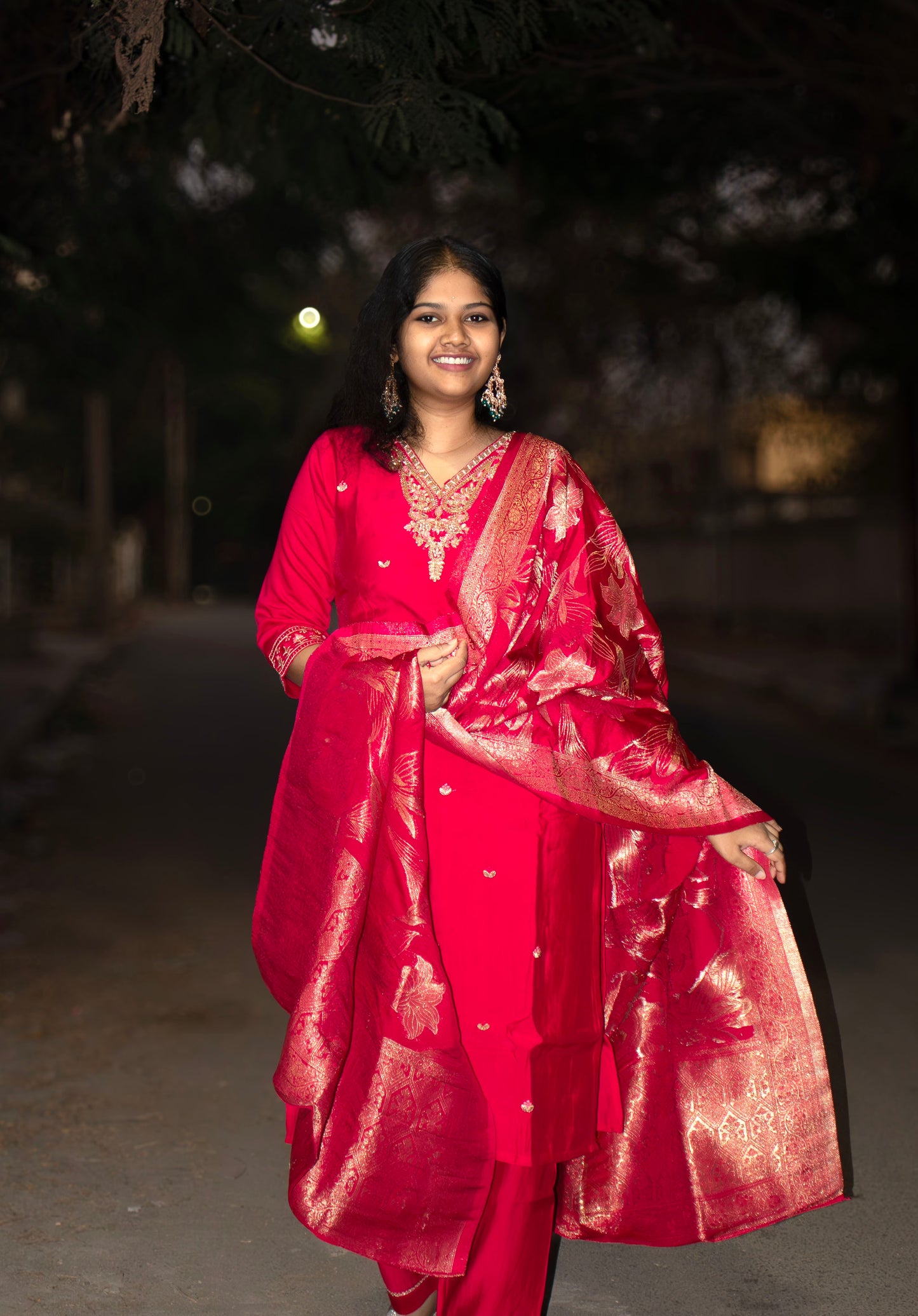 Regal Red Banarasi Kurti Set with Embroidered Dupatta – Festive & Wedding Wear