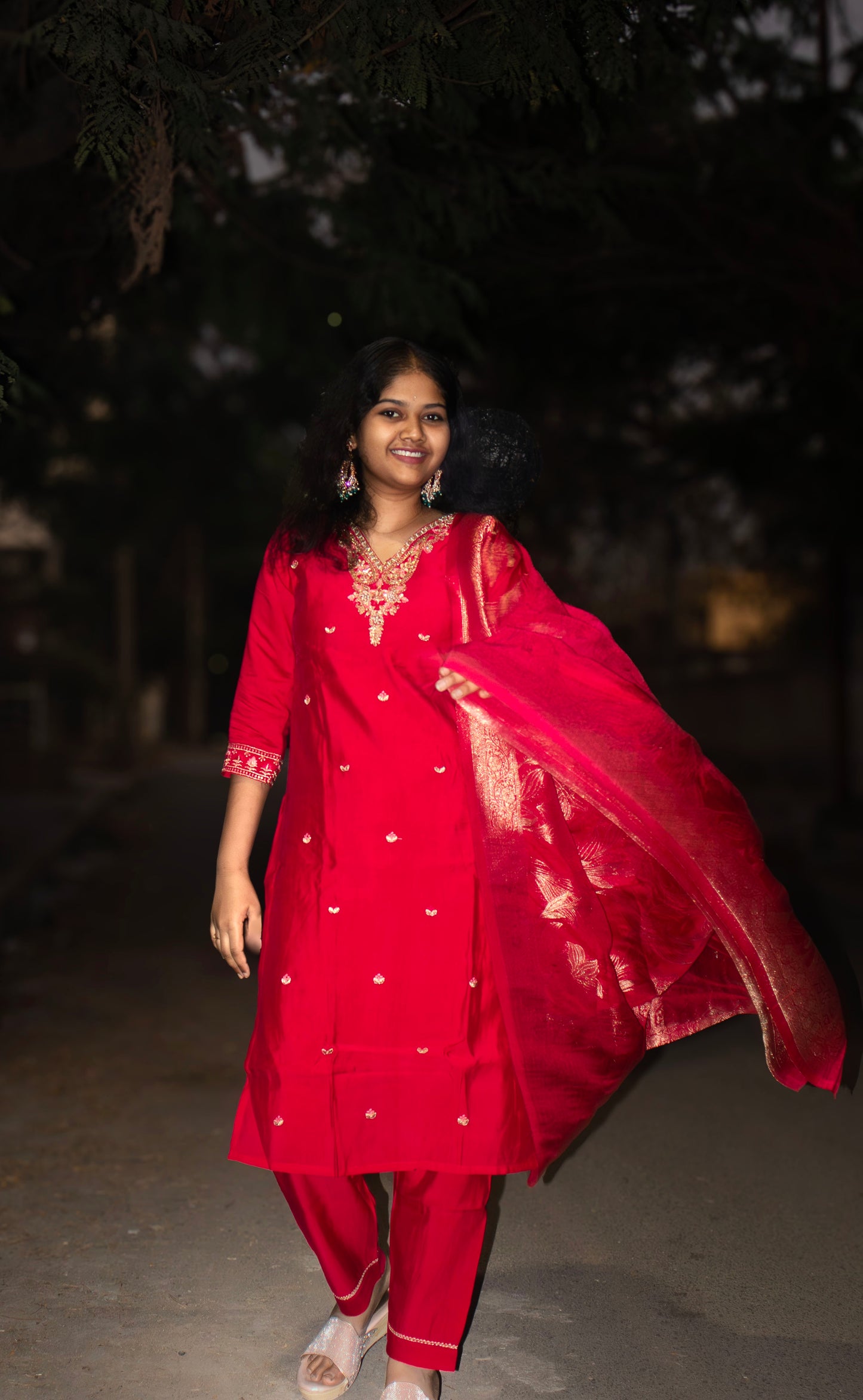 Regal Red Banarasi Kurti Set with Embroidered Dupatta – Festive & Wedding Wear