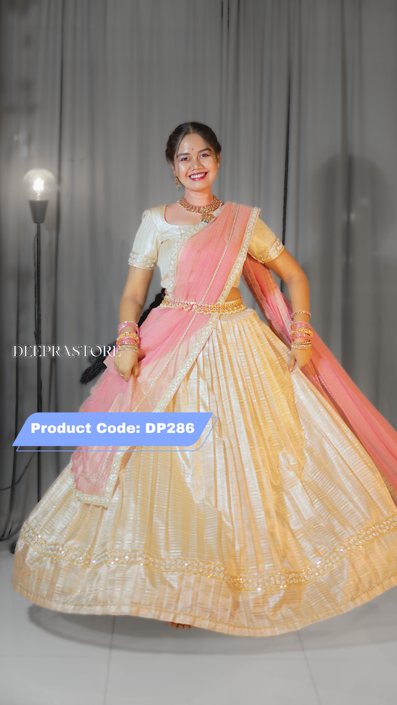 DP286 - Pure Kehwa Tissue Gold Half Saree