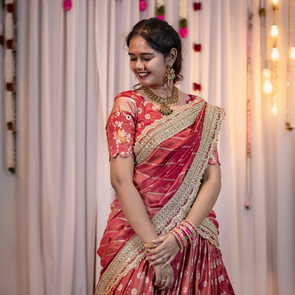 Regal Pink Pythoni Half Saree â€“ Fully Customised with Blouse & Dupatta | Made-to-Order