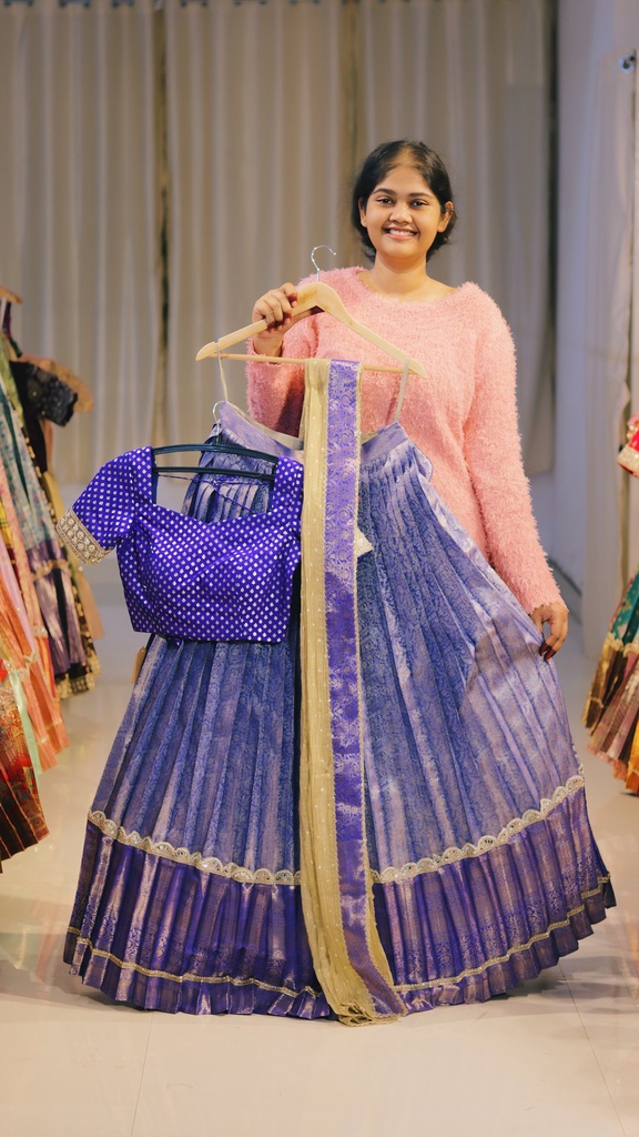 Lavender Blue & Royal Blue Half Saree - DP554