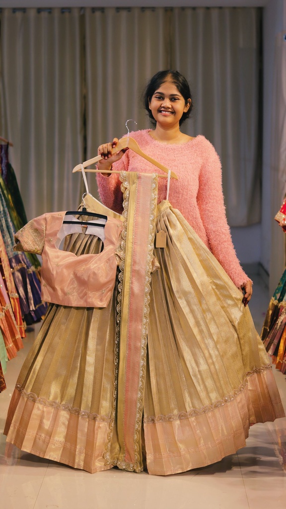 Champagne Gold & Blush Pink Half Saree - DP556