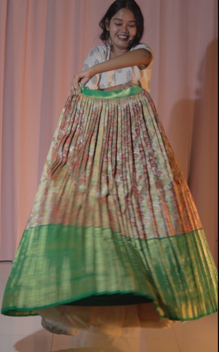 [DP003] Green Kanchipattu Half Saree Set with Maggam Work Blouse