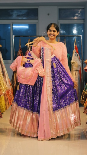 [DP503] Royal Violet & Baby Pink Kanchi Pattu Half Saree - DP503