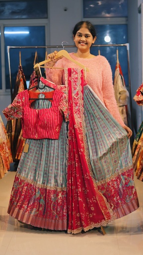 [DP519] Sky Blue & Rose Pink Kanchi Pattu Half Saree - DP519