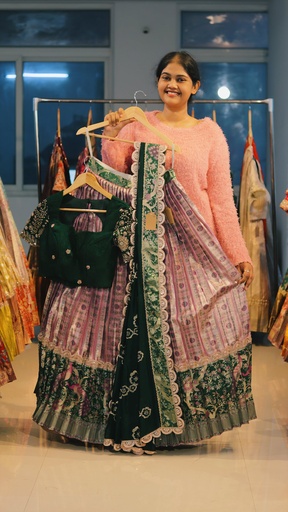 [DP524] Lavender & Bottle Green Kanchi Pattu Half Saree - DP524