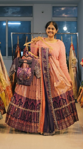 [DP538] Pastel Pink & Deep Purple Kanchi Pattu Half Saree - DP538