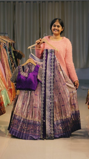 [DP540] Lilac & Royal Purple Kanchi Pattu Half Saree - DP540