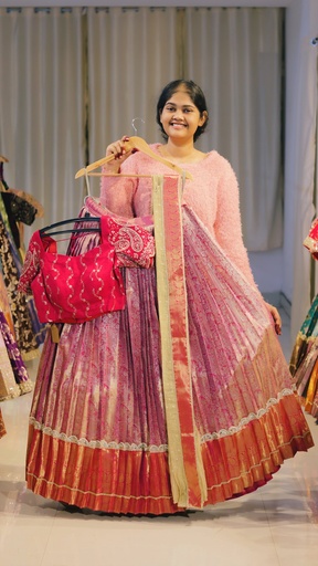 [DP549] Rani Pink & Pastel Lilac Half Saree - DP549