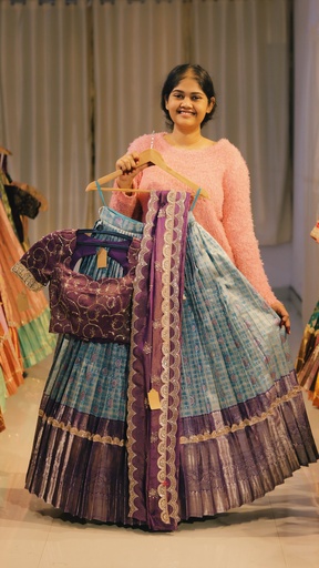 [DP552] Sky Blue & Royal Violet Half Saree - DP552